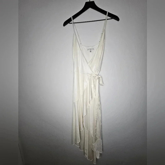Dress The Population Elegant Spaghetti Strap Ruffled Midi Wrap Dress